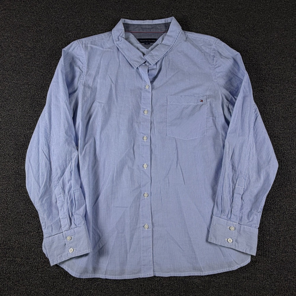 Tommy Hilfiger Button Down Womens XL TJSHEW462 Blue Striped EUC